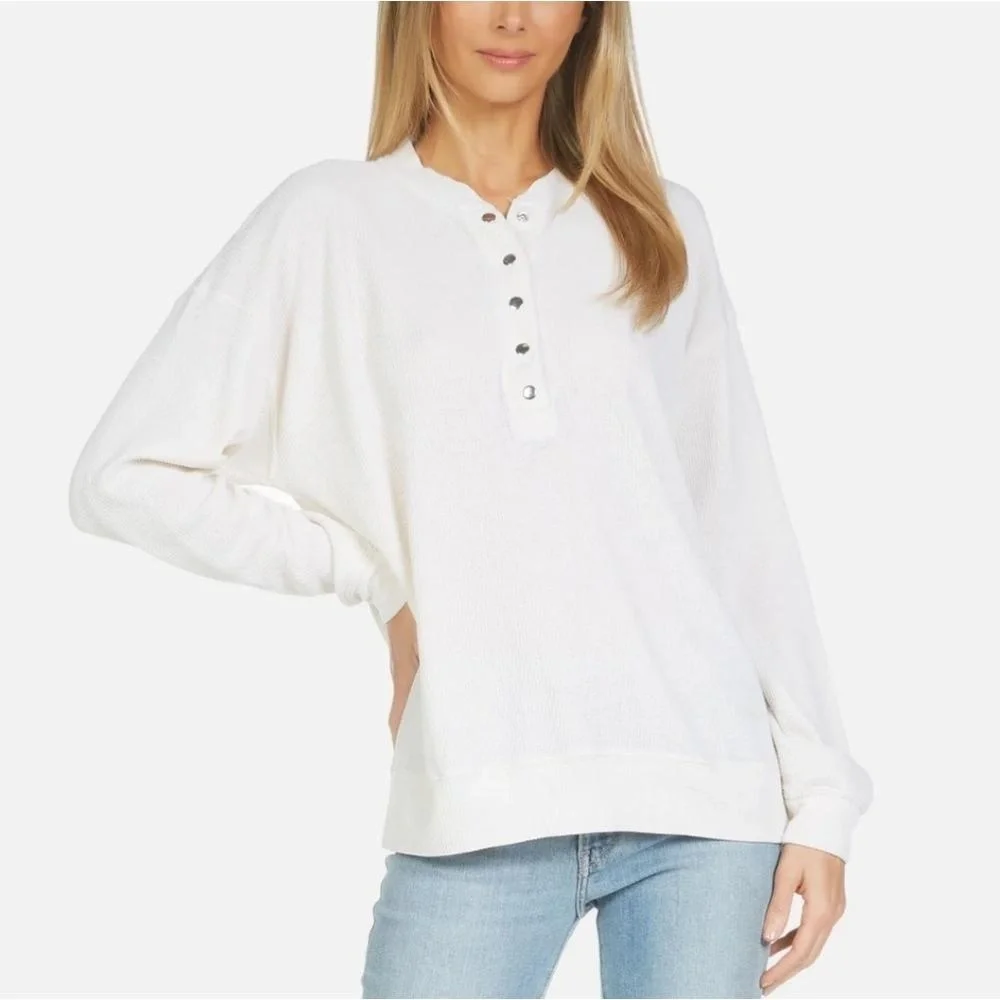 Michael Lauren FERRARI PULLOVER Burnout Lightweight Thermal Henley Cream White S